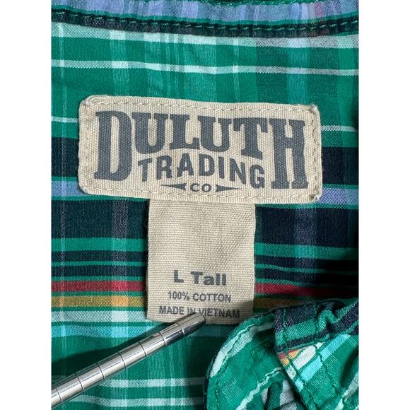 Duluth Trading Shirt Mens Large Tall Green Plaid Button Up Short Sleeve Cotton - Picture 3 of 7
